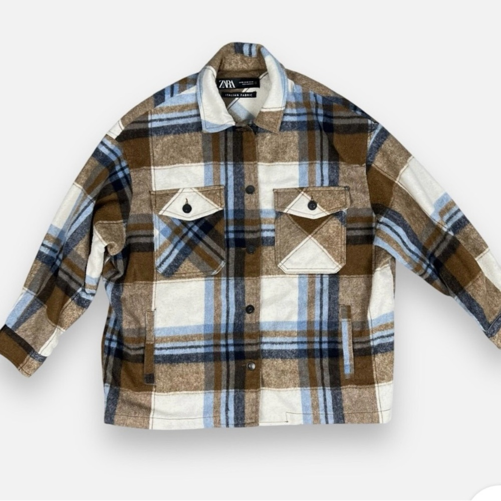 Oversized Zara Multicolor Plaid Button-Up Jacket. Size XS